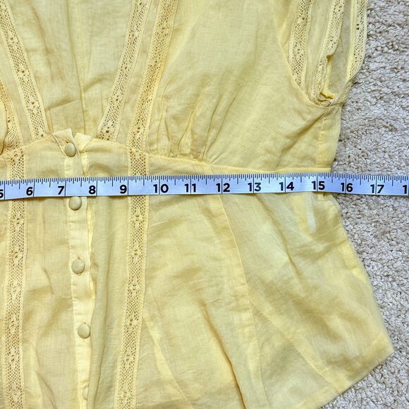 SOLD Free People Yellow V Neck Button Up Ruched Lace Flutter Sleeve Blouse Top S - Picture 12 of 12